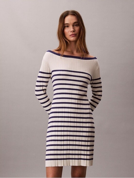 Calvin Klein Jeans Dresses & Skirts - NWT Calvin Klein Jeans White and Navy Striped Rib Knit Dress